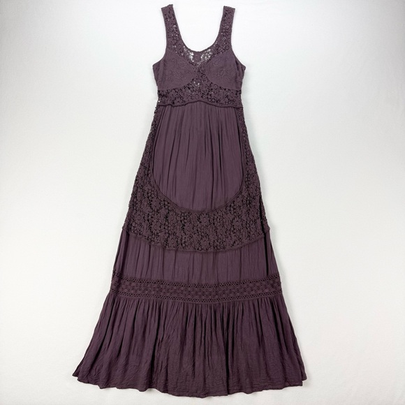 Free People Dresses & Skirts - Free People Crochet Tiered Maxi Dress in Plum
